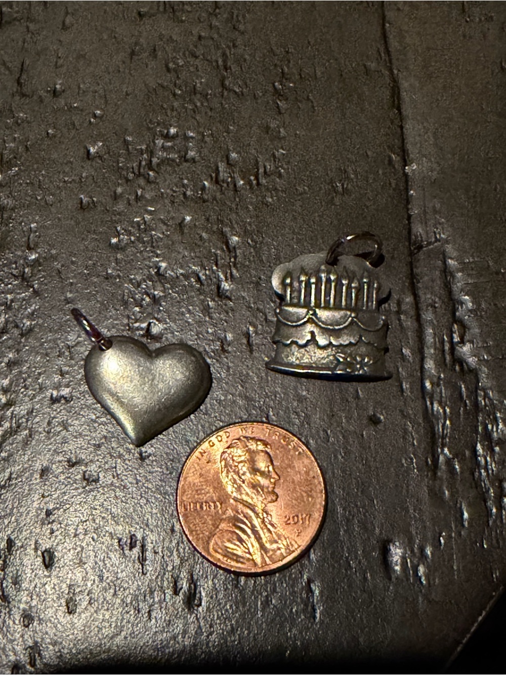 Pewter Heart and Birthday Cake Charm Set